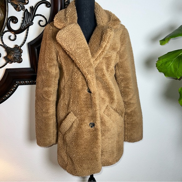 Sebby Women’s Camel Tan Teddy Bear Lined Topper Coat Medium - Picture 8 of 16